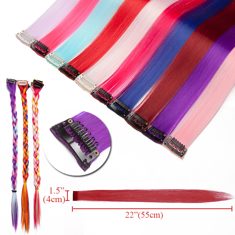 10PCS 20″ Multi Pink Colour Clip In Highlight Streaks Hair Extensions as Human