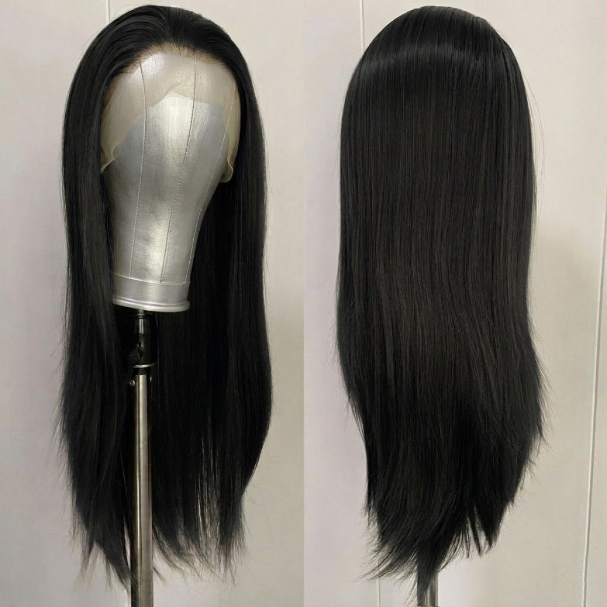 Off black Long Straight Lace Front Wig Natural Pre Plucked Synthetic Hair