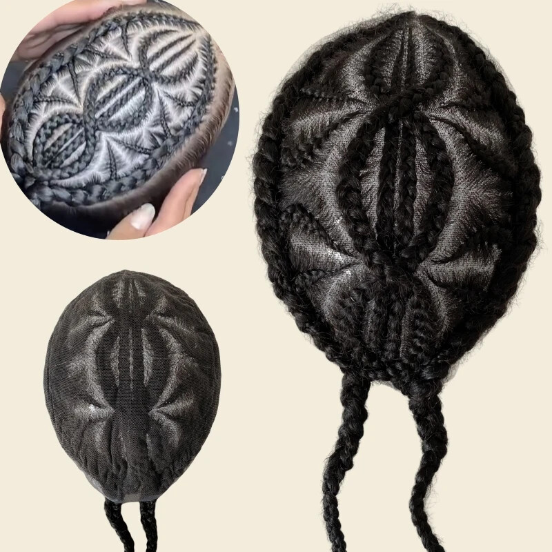 Double 8 Corn Braids Toupee Full Lace Afro Units for Men 8″x10″