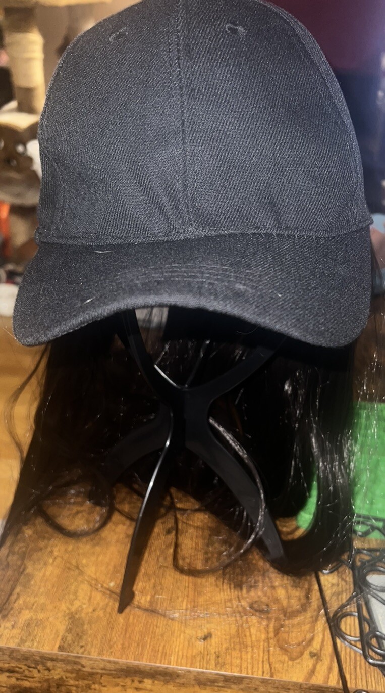 24” Long Straight Dark Brown Wig w/Baseball Hat