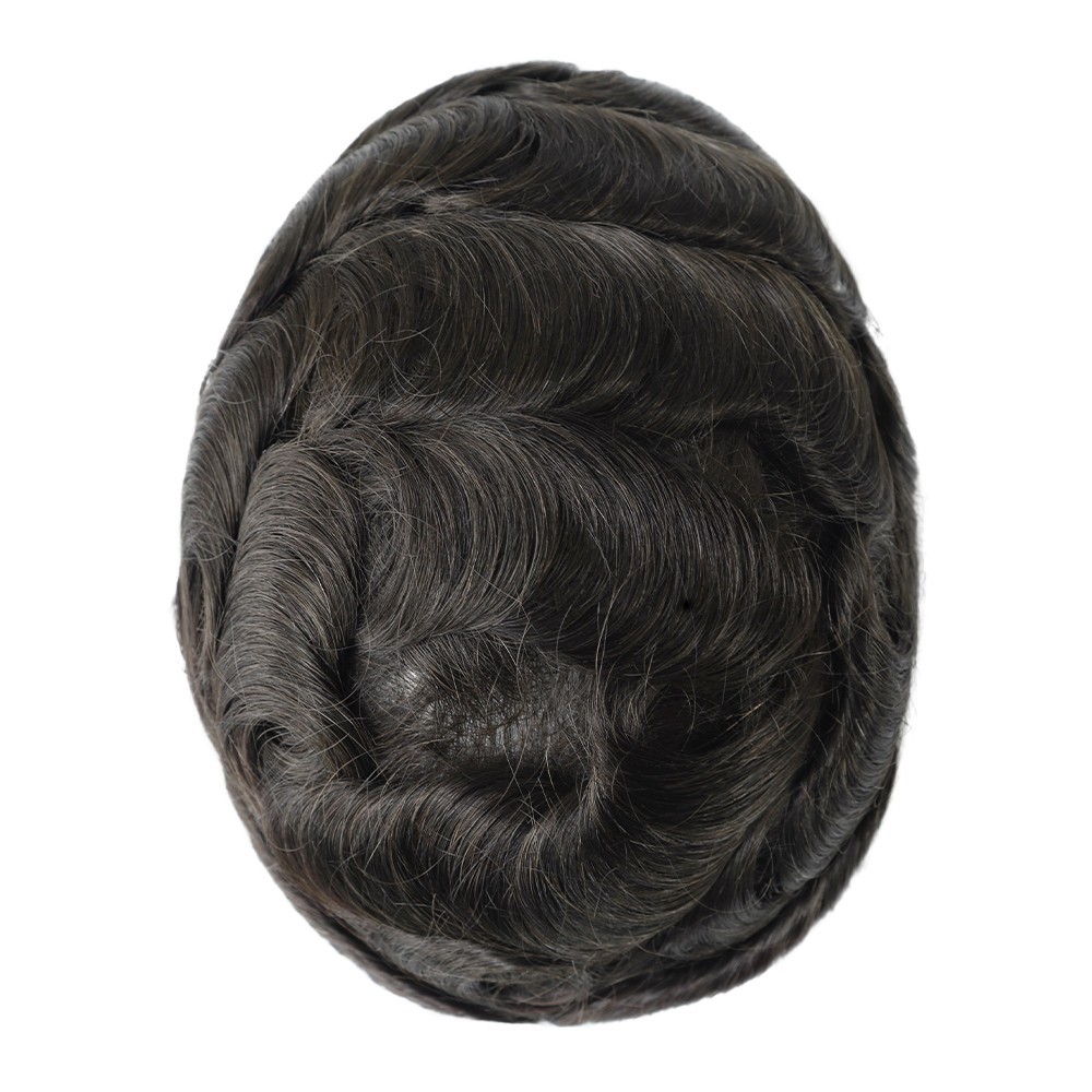 Mens Ultra Thin Skin Toupee 8×10 Human Hair Natural Hairline Black Bald Cover#1B