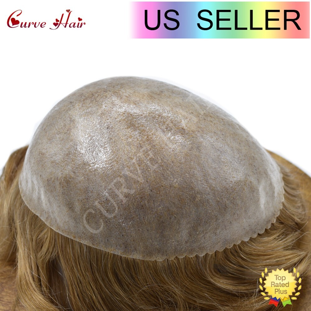 Mens Toupee Human Hair Systems Full Poly Thin Skin Hair Piece Replacement System