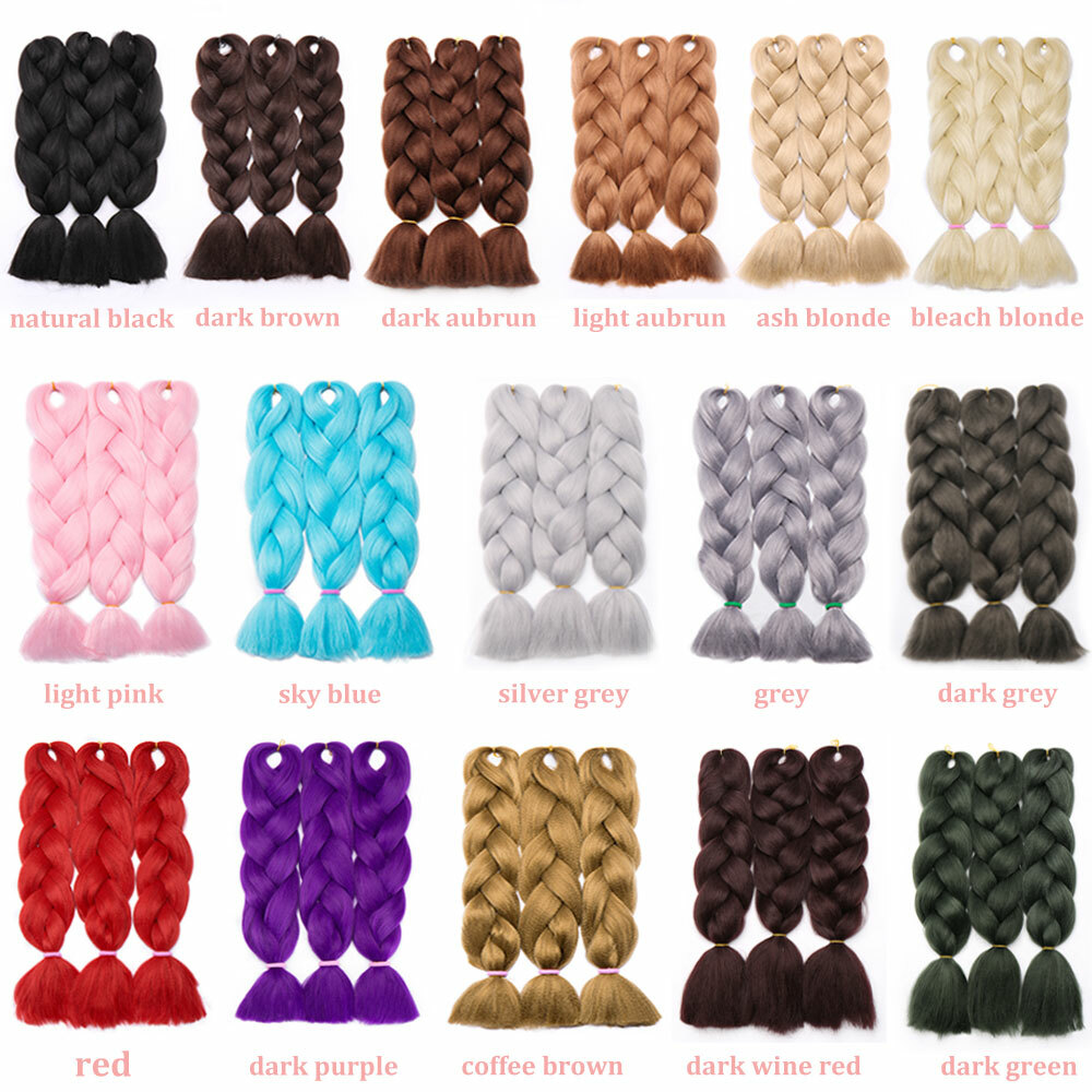24″ Kanekalon Jumbo Braiding Hair Extensions Plaited Box Braids Ombre Rainbow US