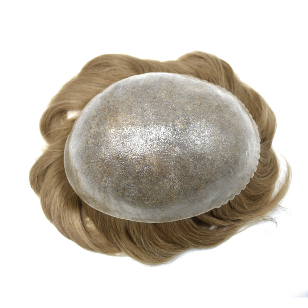 Mens Toupee Human Hair Systems Full Poly Thin Skin Hair Piece Replacement System