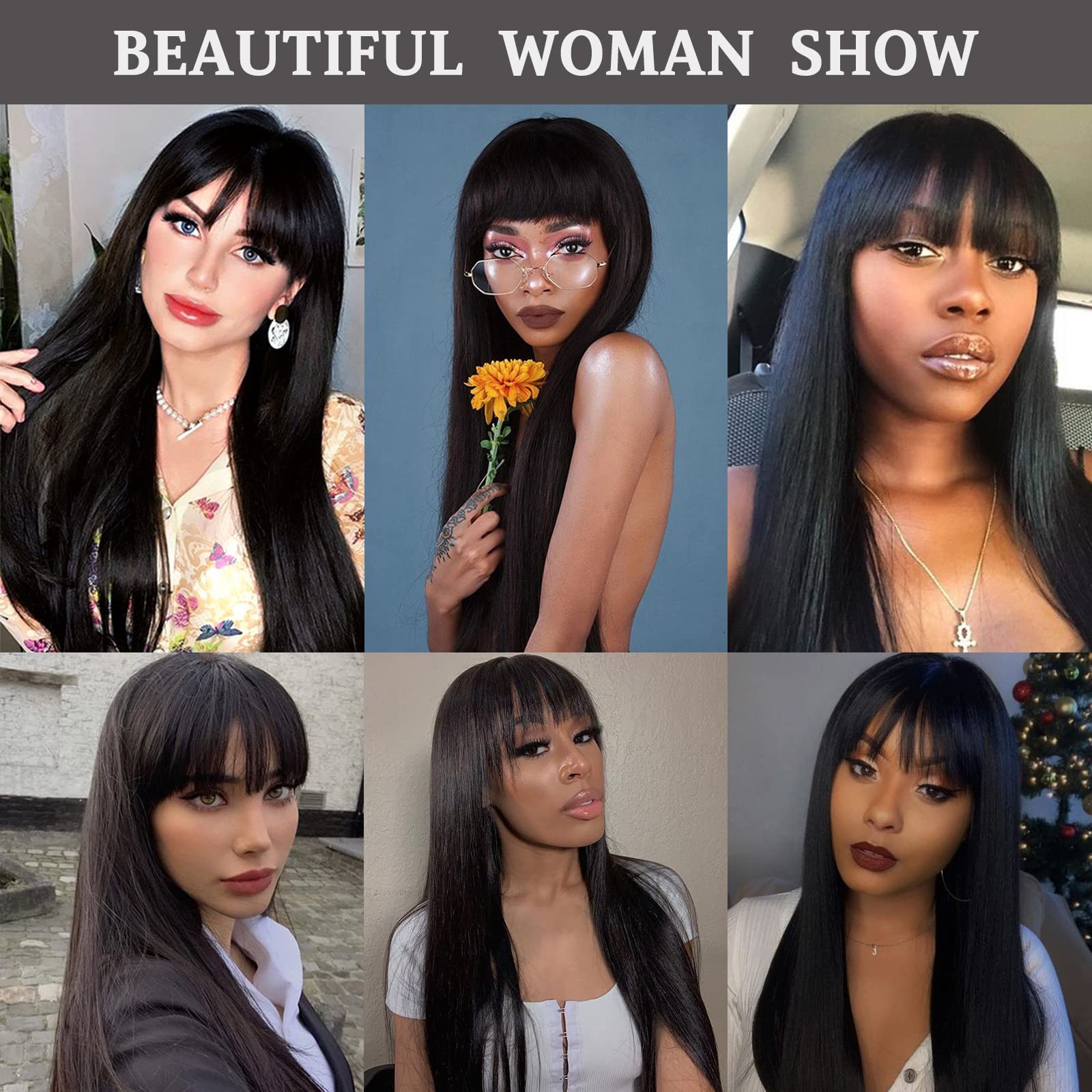 Long Black Wigs with Bangs, Straight Black Wigs for Women, Synthetic 30 Inch …