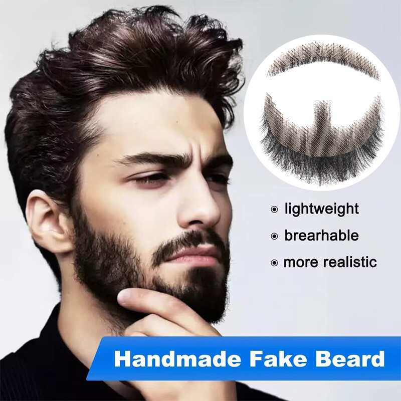 Fake Beard Human Hair Realistic Mustache Invisible Facial Hair Goatee Lace Beard