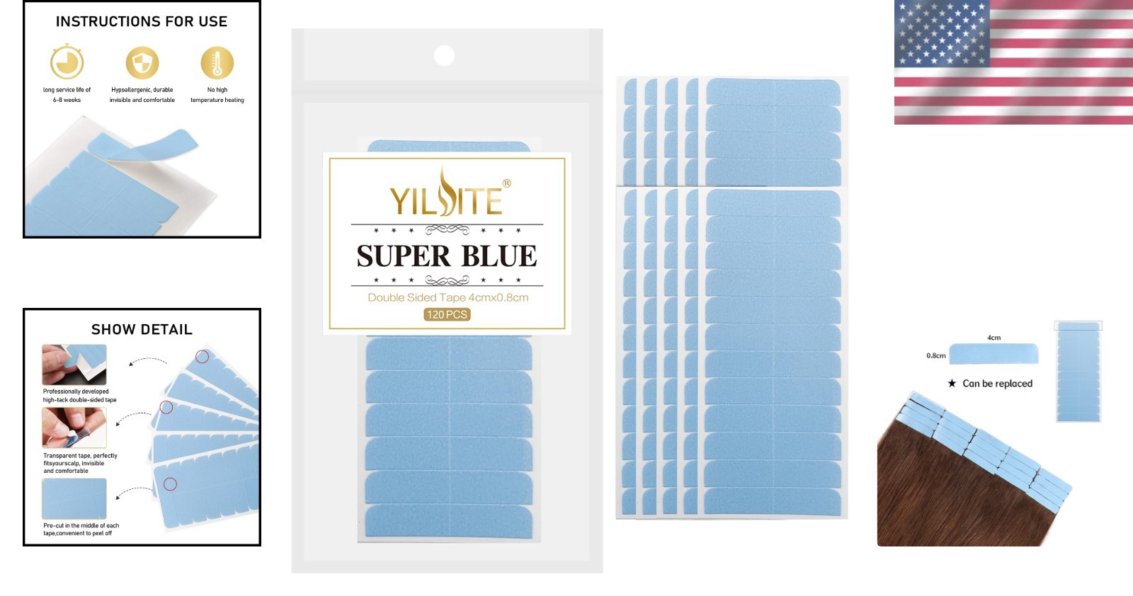Durable and Waterproof 120-Piece Hair Extension Double-Sided Tape – 4×0.8 cm