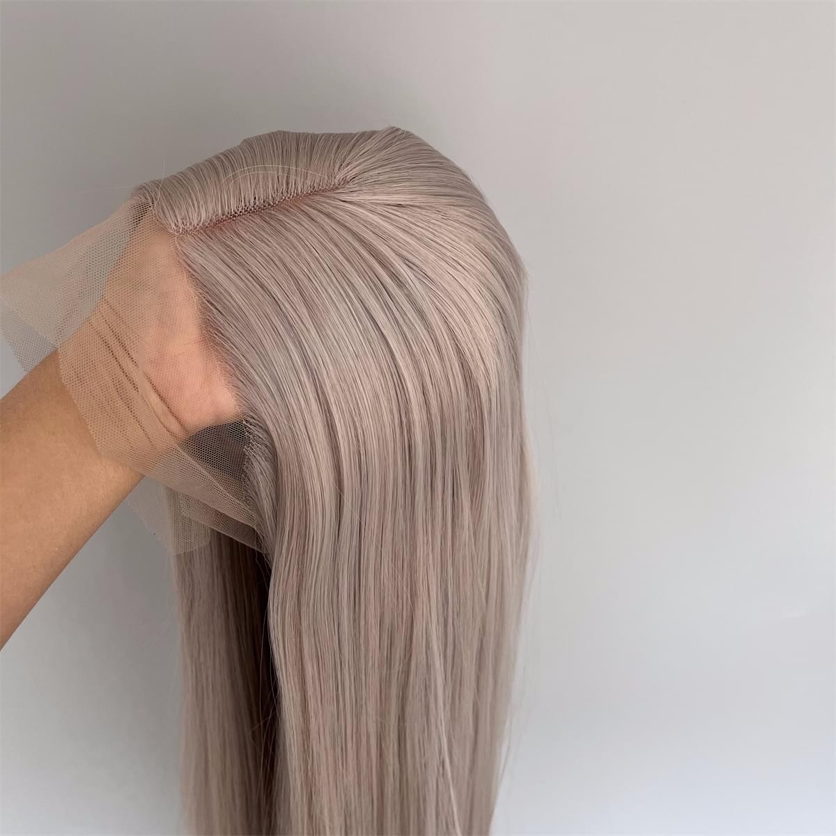Soft Frontal Lace Wigs Silver grey Synthetic Hair Heat Resistant Long Straight