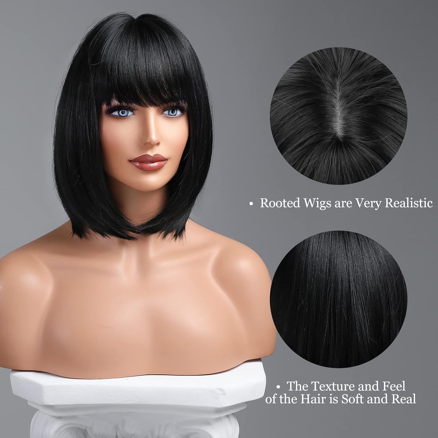 Dress Up Wig With Fringe Soft Layered Off black Heat Resistant Hair Bob Straight
