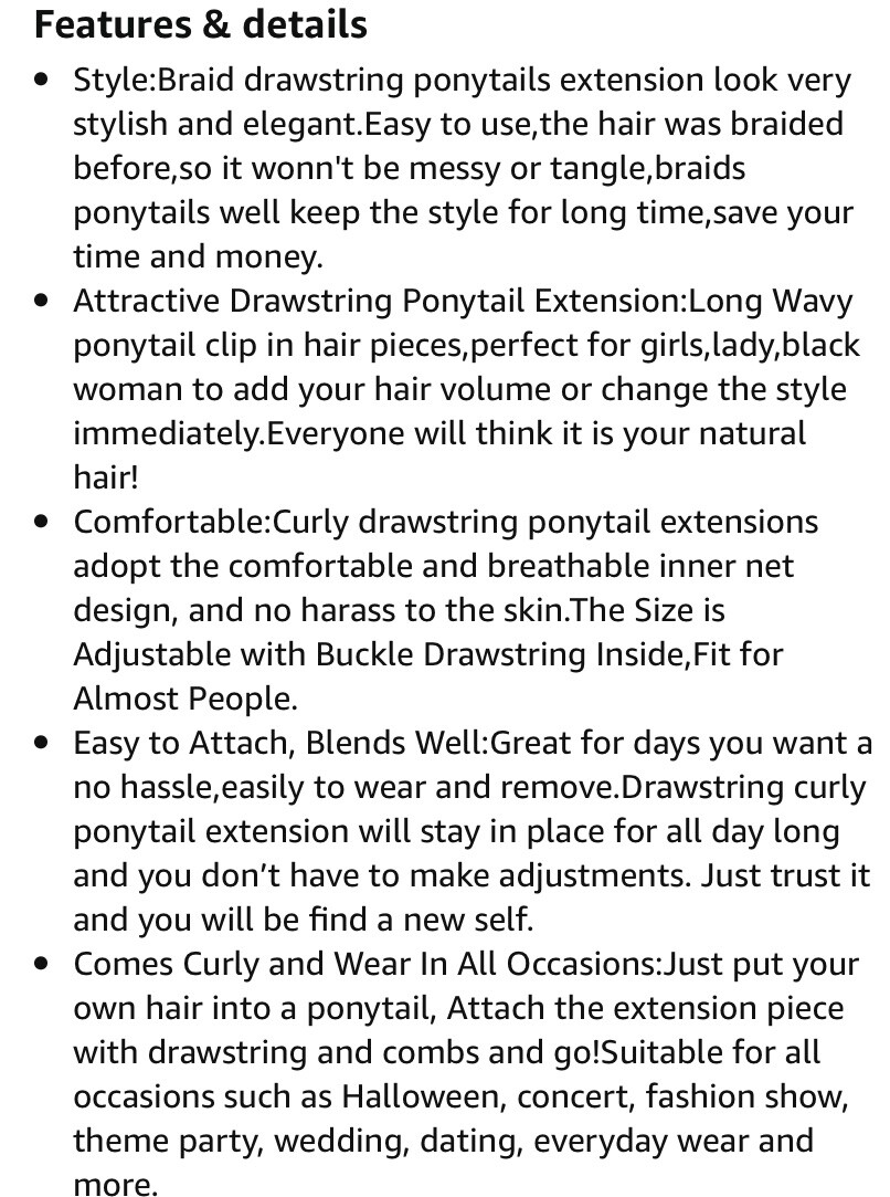 AISI BEAUTY Long Wavy Drawstring Ponytail Ext. for Black Women Synthetic 22”