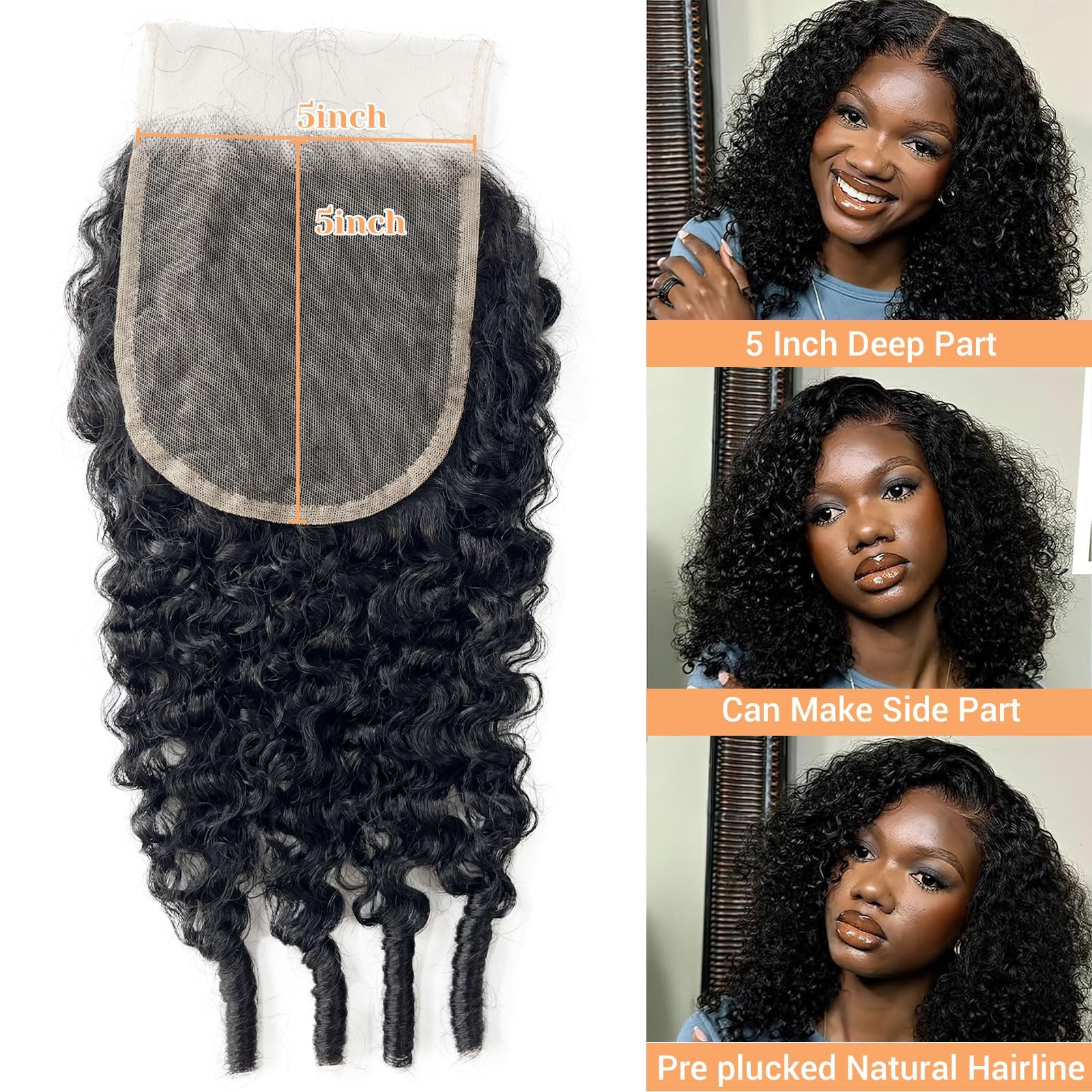 Mootaful Hd Closure 5X5 Burmese Curly 22 Inch 5X5 Transparent Lace Closure 12A