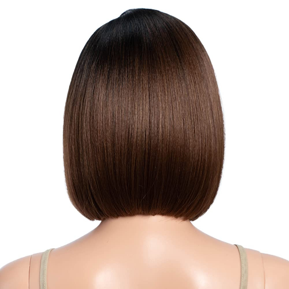 Asymmetrical Bob Lace Front Wig Short Side Part Synthetic Heat Resistant