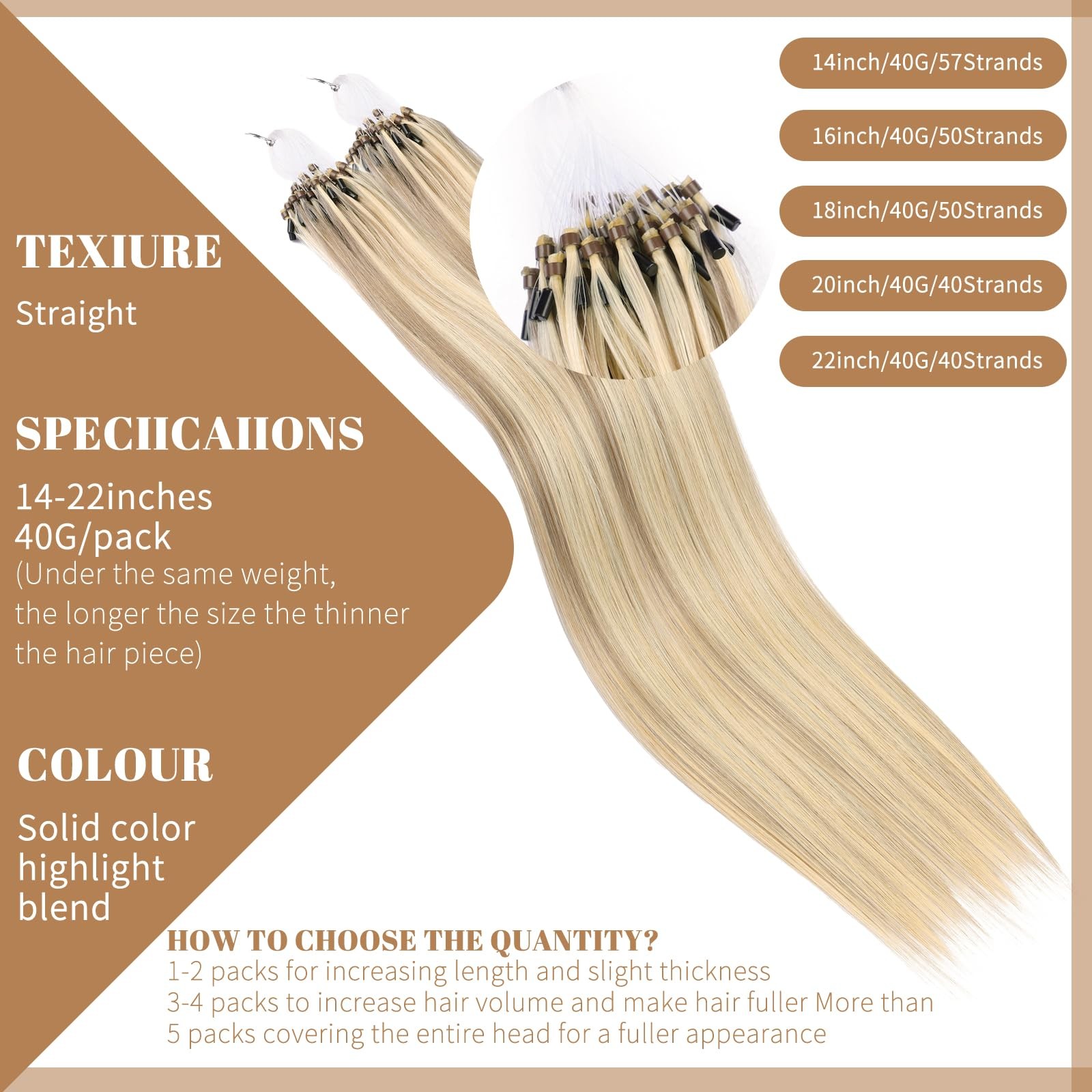 Eliysako Remy-Hair Microlink Hair Extensions Human Hair Micro Bead 18inch 40g/pa