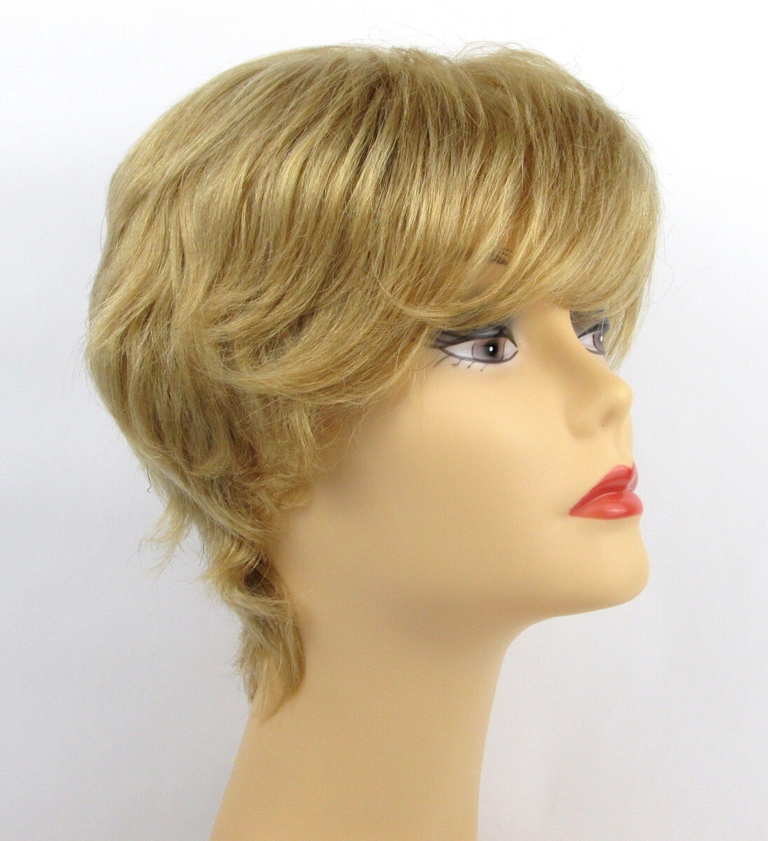 100% HUMAN HAIR WOMENS SHORT STRAIGHT SLIGHTLY WAVY WIG W/ WISPY BANGS SANDY