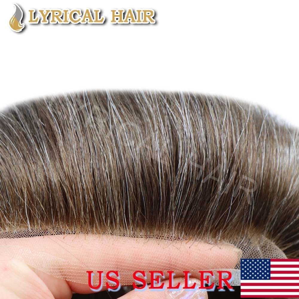 French Lace Front Mens Toupee PU Skin Human Hair System Bleached Knots Hairpiece