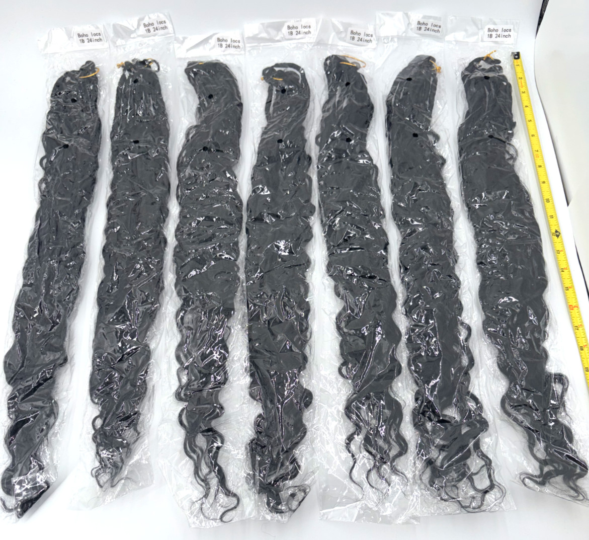 Boho Crochet Hair 24 Inch 7 Packs 9 strands in ea. pkg. 1B Black Curly ends-NEW
