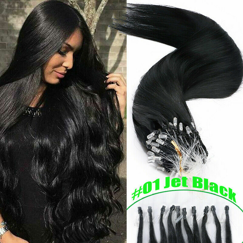 Micro Ring Loop Hair Extensions Real Human Hair Silicone Micro Beads Links Hair