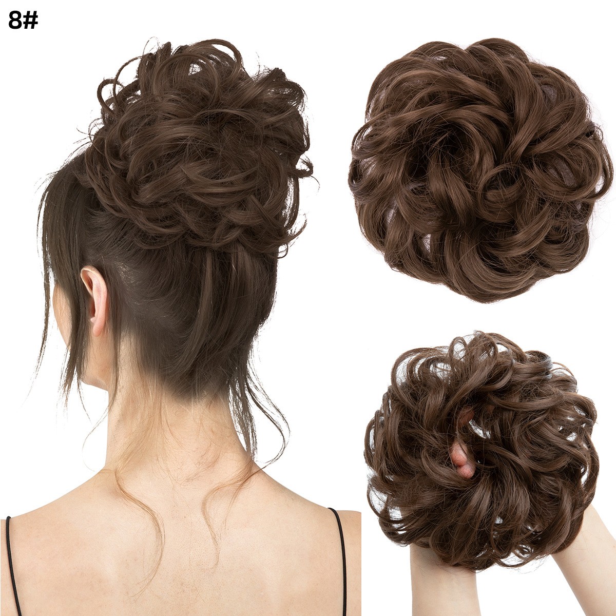 2PCs Small Messy Bun Hair Pieces Women Synthetic Curly Mini Scrunchies Hairpiece