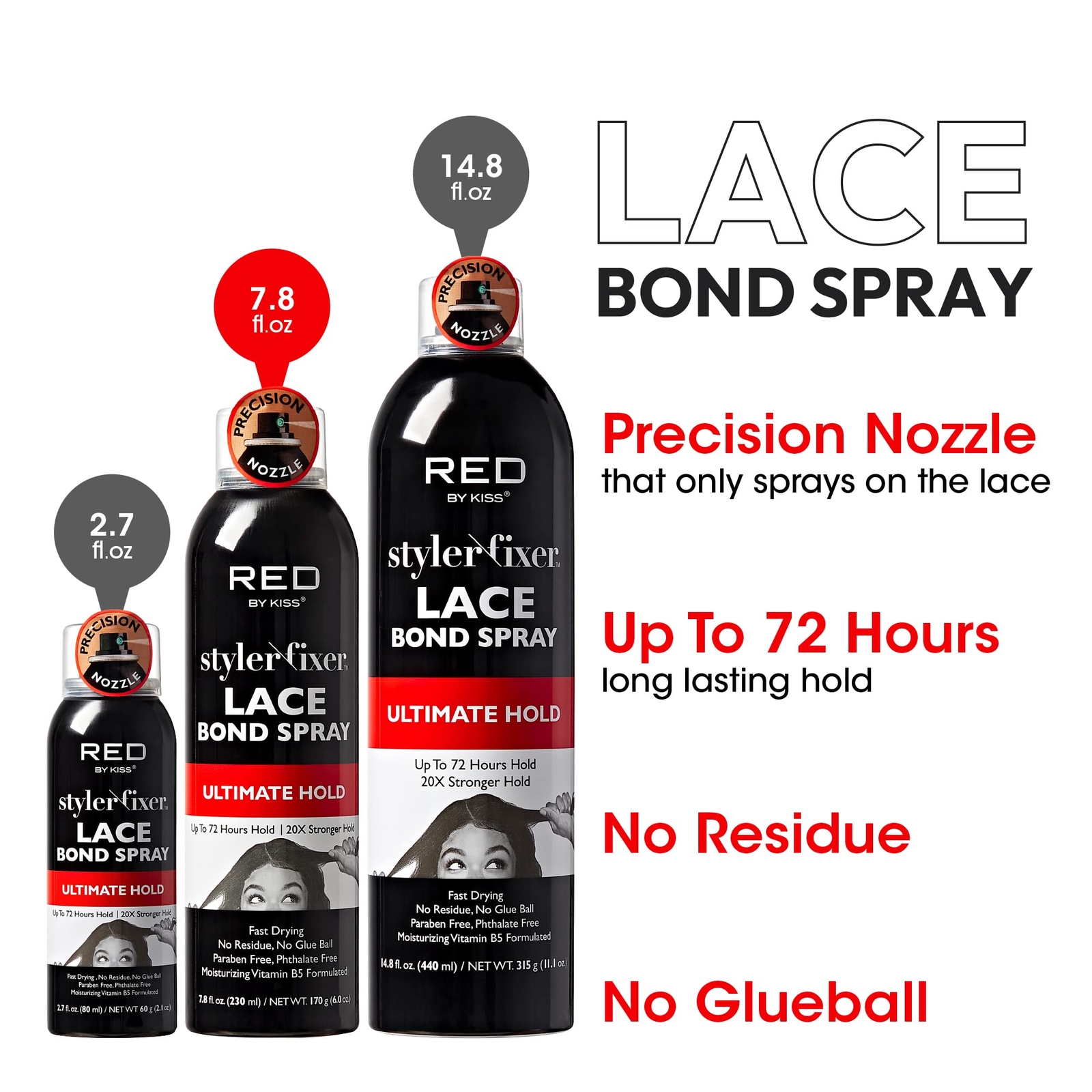 Red by Kiss Lace Bond Hold Spray 6 oz – Strong Hold for Wigs Fast Drying