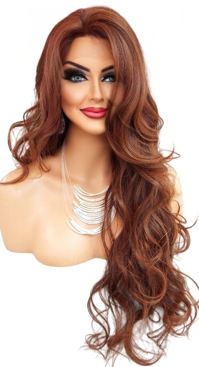 LONG WAVY HAND TIED LACE FRONT HEAT FRIENDLY WIG CLR T4.30 STUNNING US SELL 485