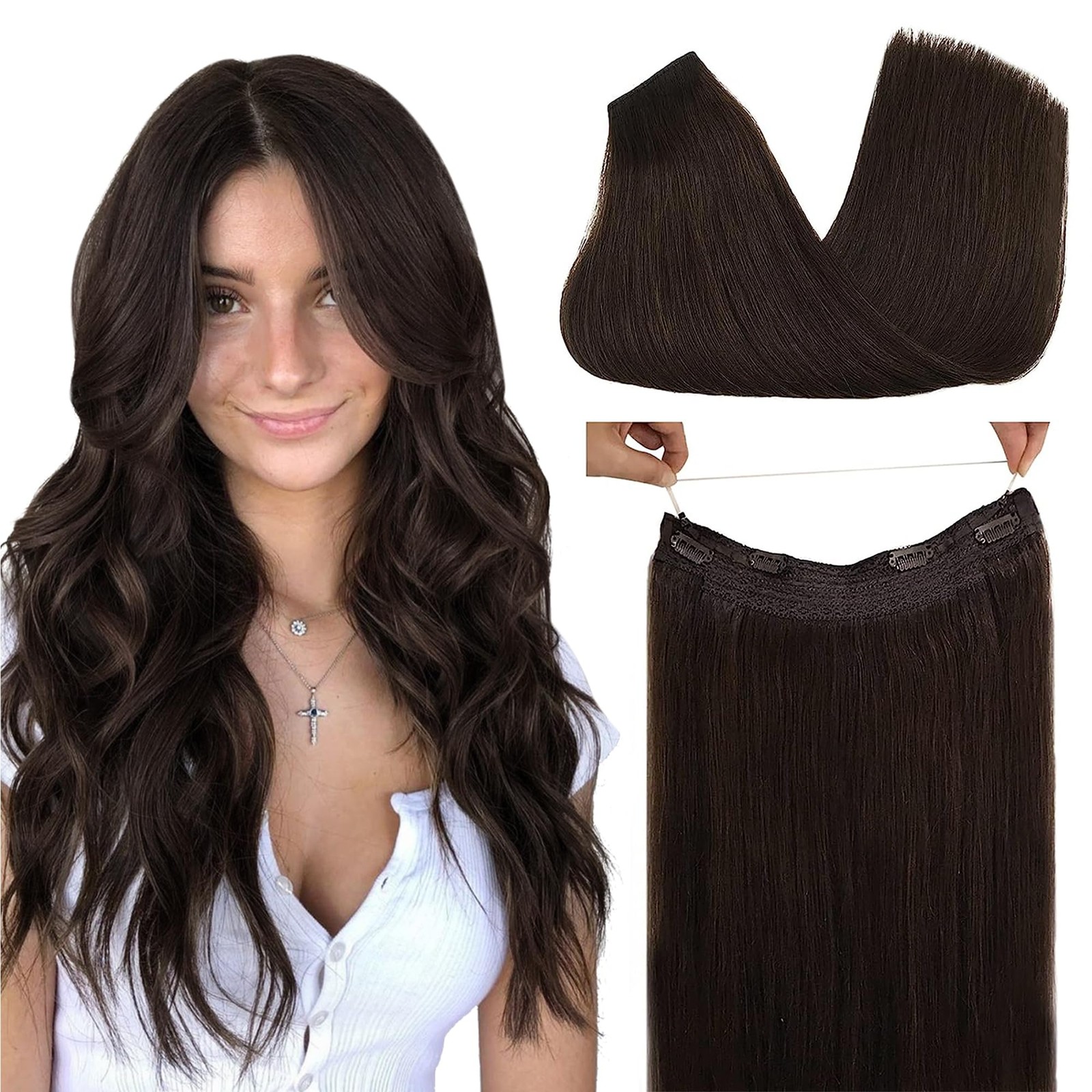 GOO GOO Wire Hair Extensions 12″ 70g 2A Light Brown Human Hair Invisible Seamles