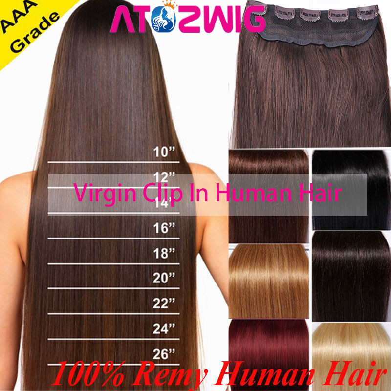One Piece 100% Real Clip in Remy Human Hair Extensions Full Head Clip Hair Weft