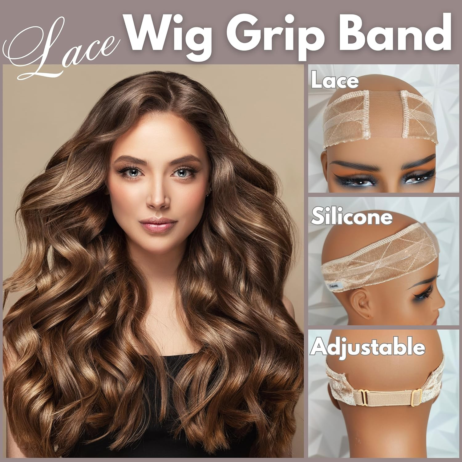 Velvet Grip Wig Band | Silicone and Lace | Adjustable for Lace Front Wigs (Beige