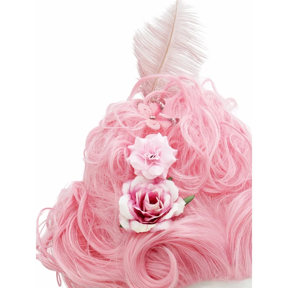 Pink Fluffy High-Top high quality Synthetic Wig | Queen’s Hairstyle with Feather