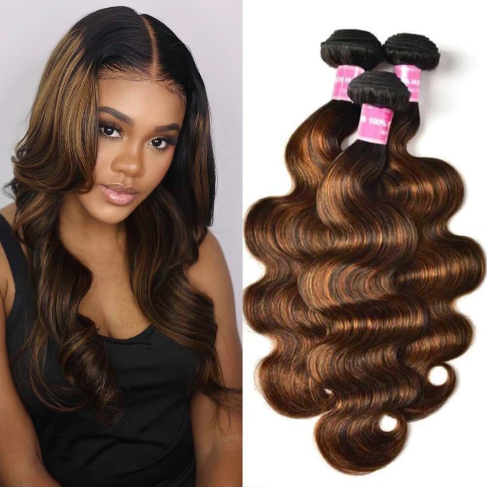 UNice Cambodian Ombre Brown Body Wave Hair Weaves 3 Bundles Human Hair Extension