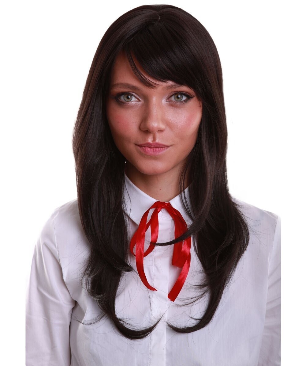 Adult Women’s Anime-themed Dark Brown Wig with Bangs, Breathable Capless Cap,