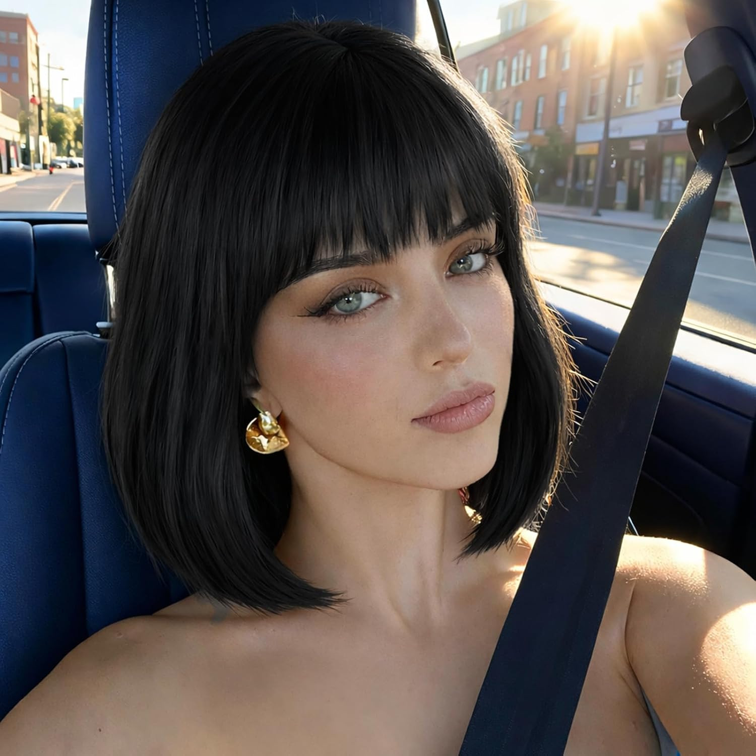 Light Pink Bob Wigs with Bangs (Can Be Trimmed) Straight Short Wigs for Women Sy