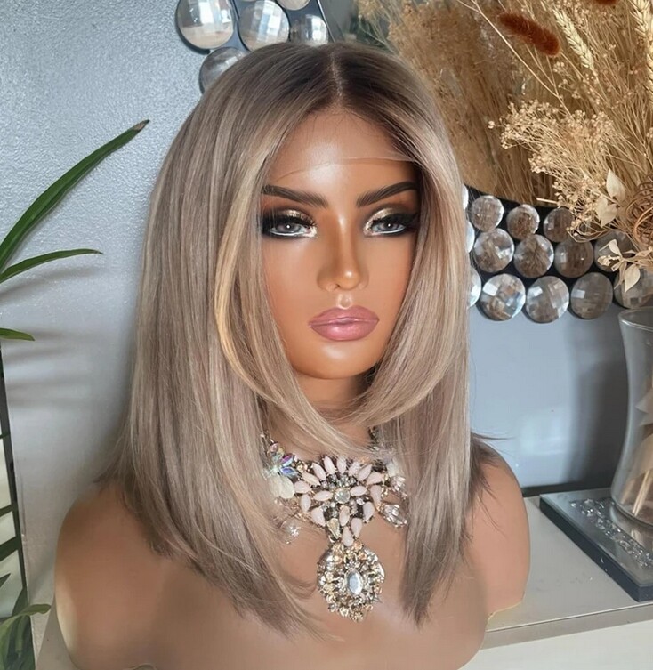 Brown Blonde Ombre Human Hair 13×4 Lace Front Wig 130% Small Cap