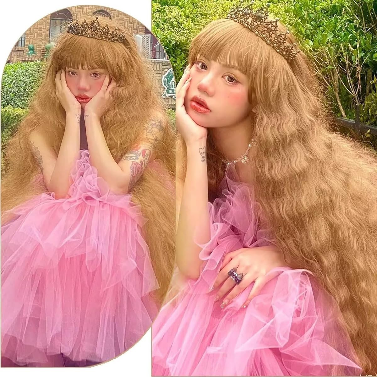 Long Wavy Wig with Bangs for Women,Wig Long Bangs Wig,Natural Looking Synthet…