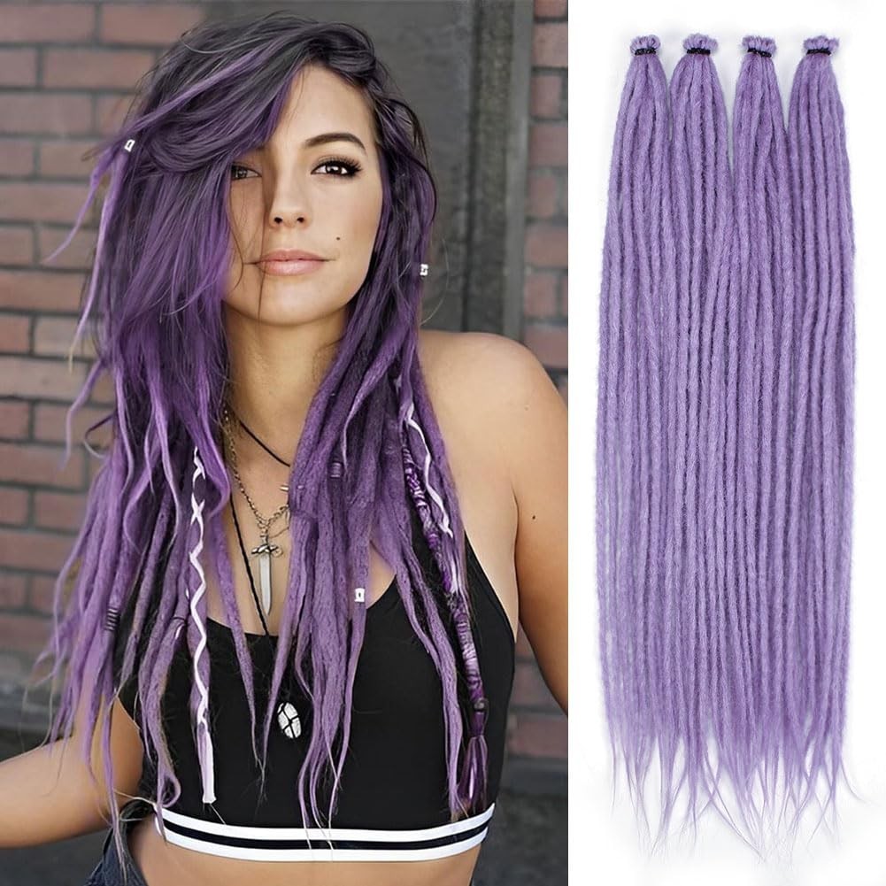 22″ Lavender Reggae Style Dreads – 10 Handmade Synthetic Extensions for Girls