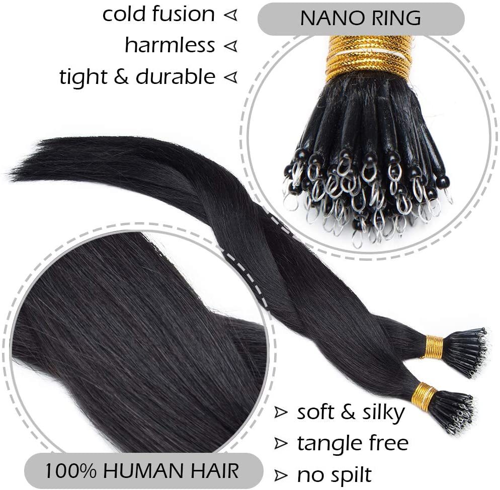 Nano Ring Hair Extensions Micro Nano Beads Link Real Human Hair Full Head 200str