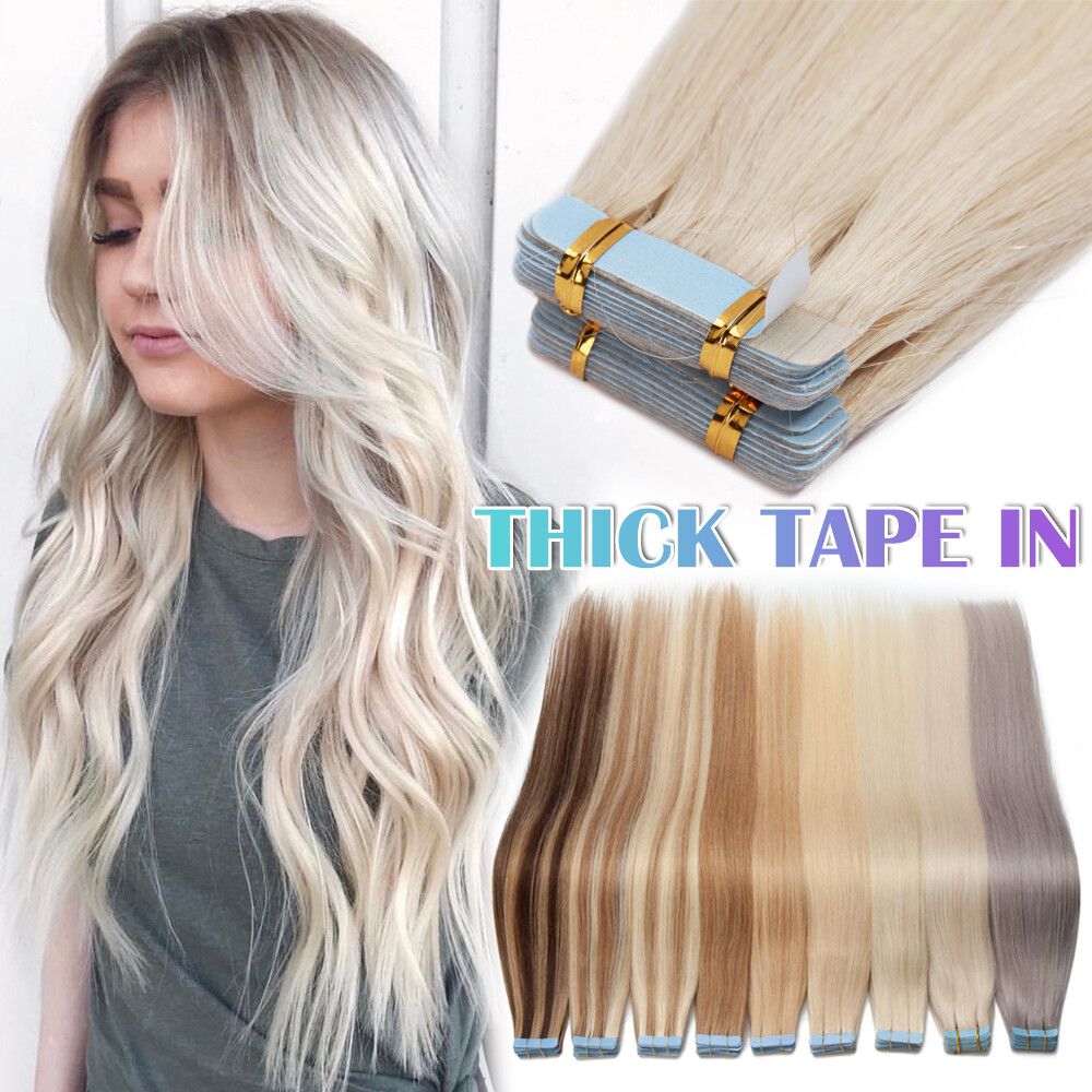USA Invisible Tape In Real Remy Human Hair Extensions Skin Weft Full Thick 60pcs
