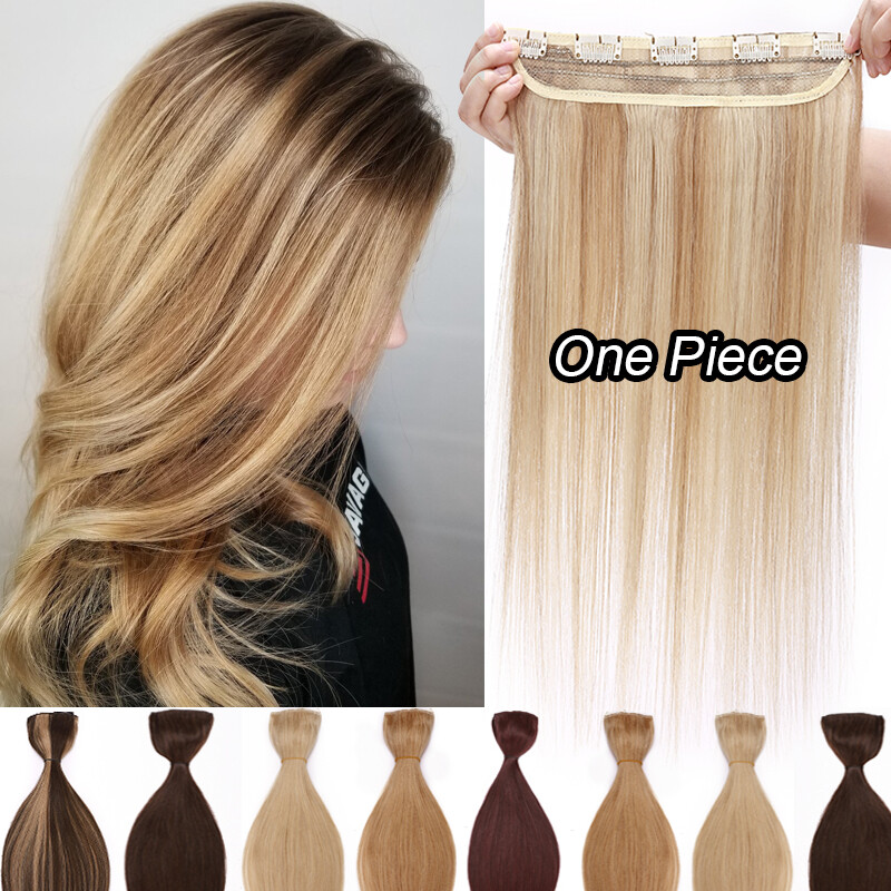 THICK One Piece Clip In 100% Real Remy Human Hair Extensions Full Head Weft US