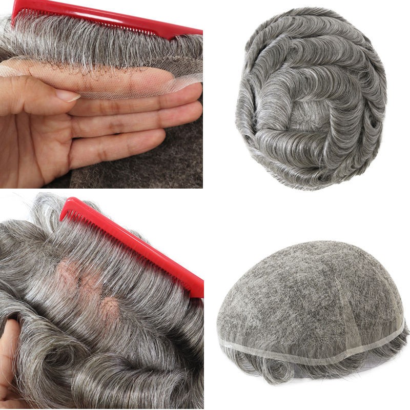Toupee For Mens Human Hair Replecement System Swiss Lace 90% Denisty Hairpieces