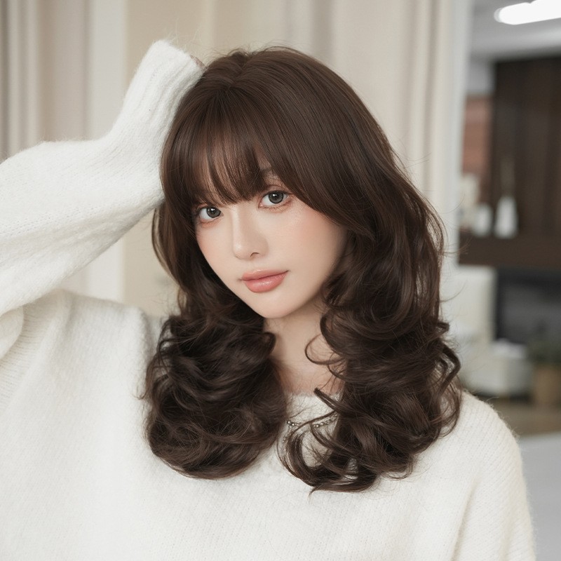 Long Curly Synthetic Wig Heat Resistant High Temperature Fiber Full Head Wig