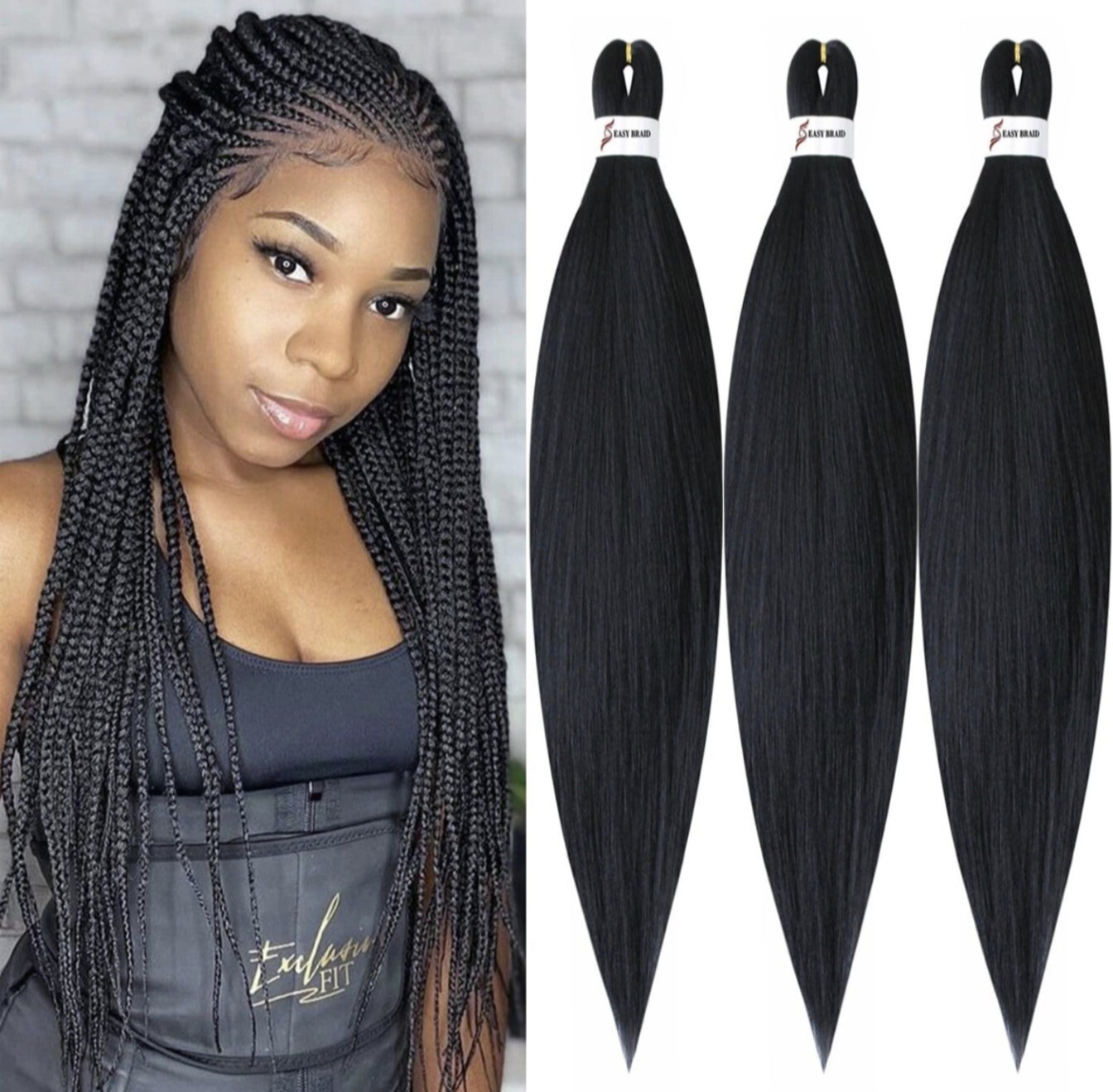 26 inch 3Packs (9.51 OZ.) Pre-Stretched Braiding Hair Easy Braid Professional…