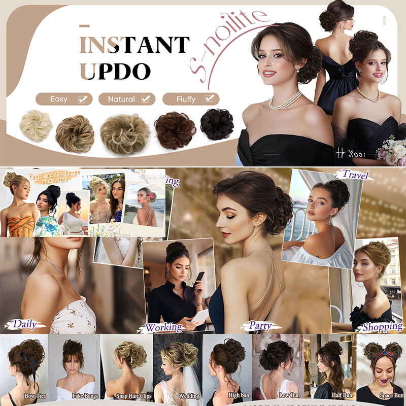 Natural As Human Hair Messy Bun Ponytail Extensions Curly Scrunchie Updo Chignon