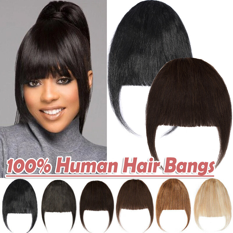 Clip in Remy Thick Bangs Neat Fringe Hairpiece 100% Real Human Hair Extensions