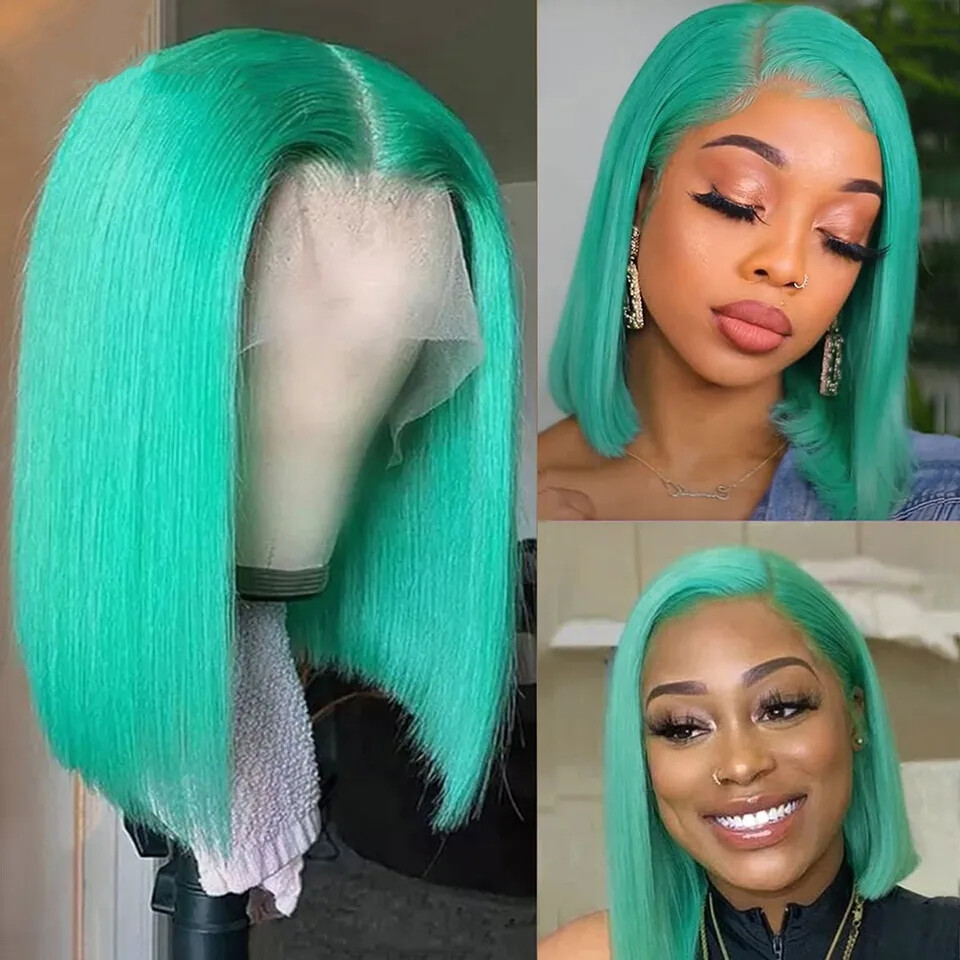 13×4 Short Bob Lace Front Human Hair Wigs Straight Bob Wigs Pre Plcuked Colorful