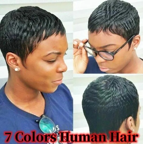 Short Pixie Cut Wigs Human Hair Wigs Layered Black Pixie Wigs