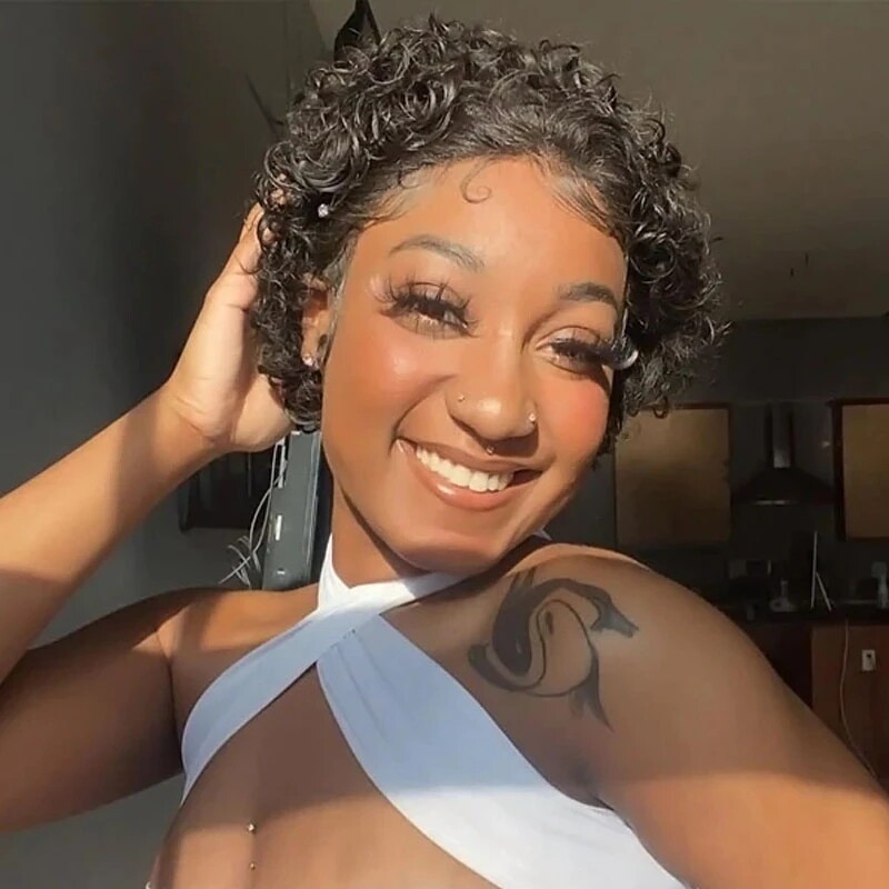 Short Curly Lace Front Wigs Human Hair 13X1 Pixie Cut Short Curly Human Hair Wig