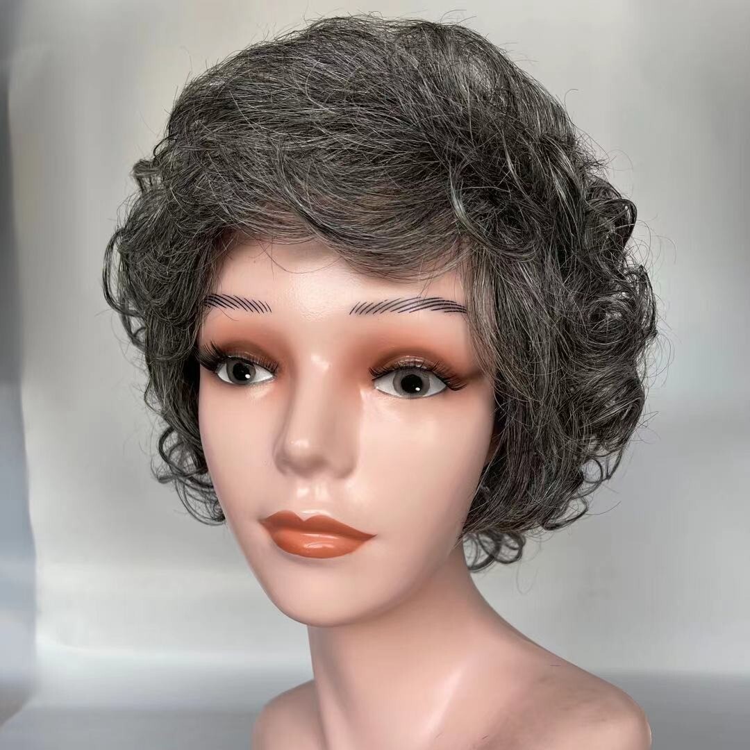 Grey Loose Wave Human Hair Wigs for Older Women Daily Wear