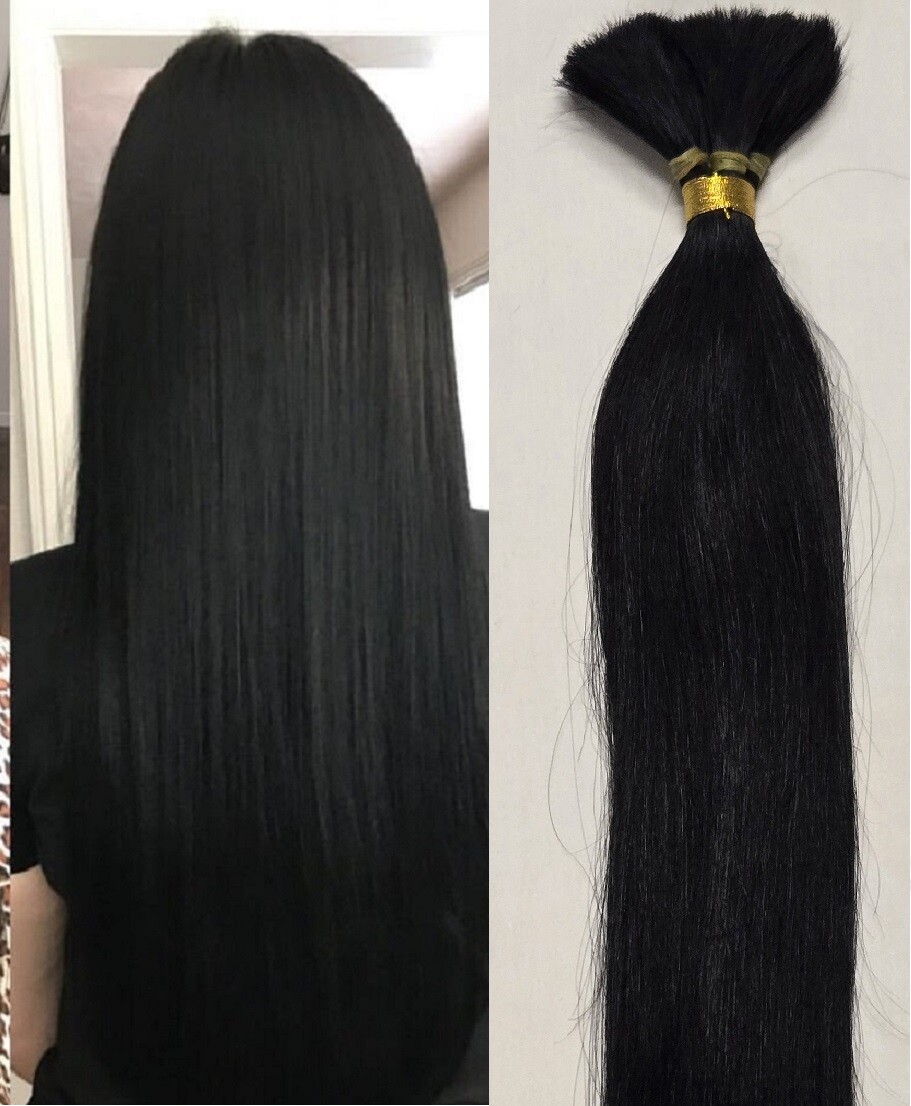 18″, 20″, 22″ 100g, 100% Human V-light Bulk Hair Extensions # 1 Jet Black