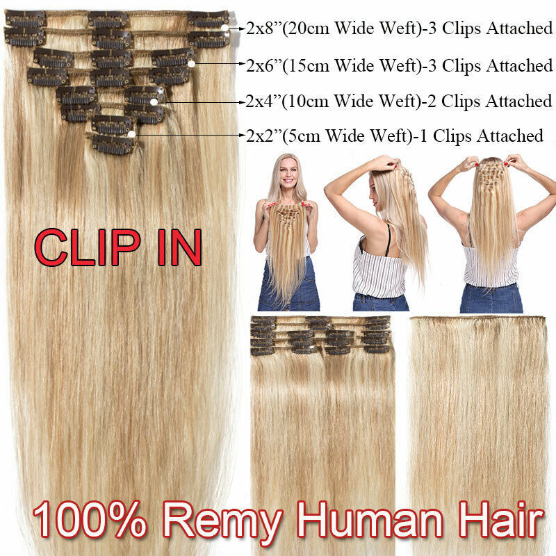 Clip In 100% Remy Real Human Hair Extensions Full Head Highlight Ombre US Stock