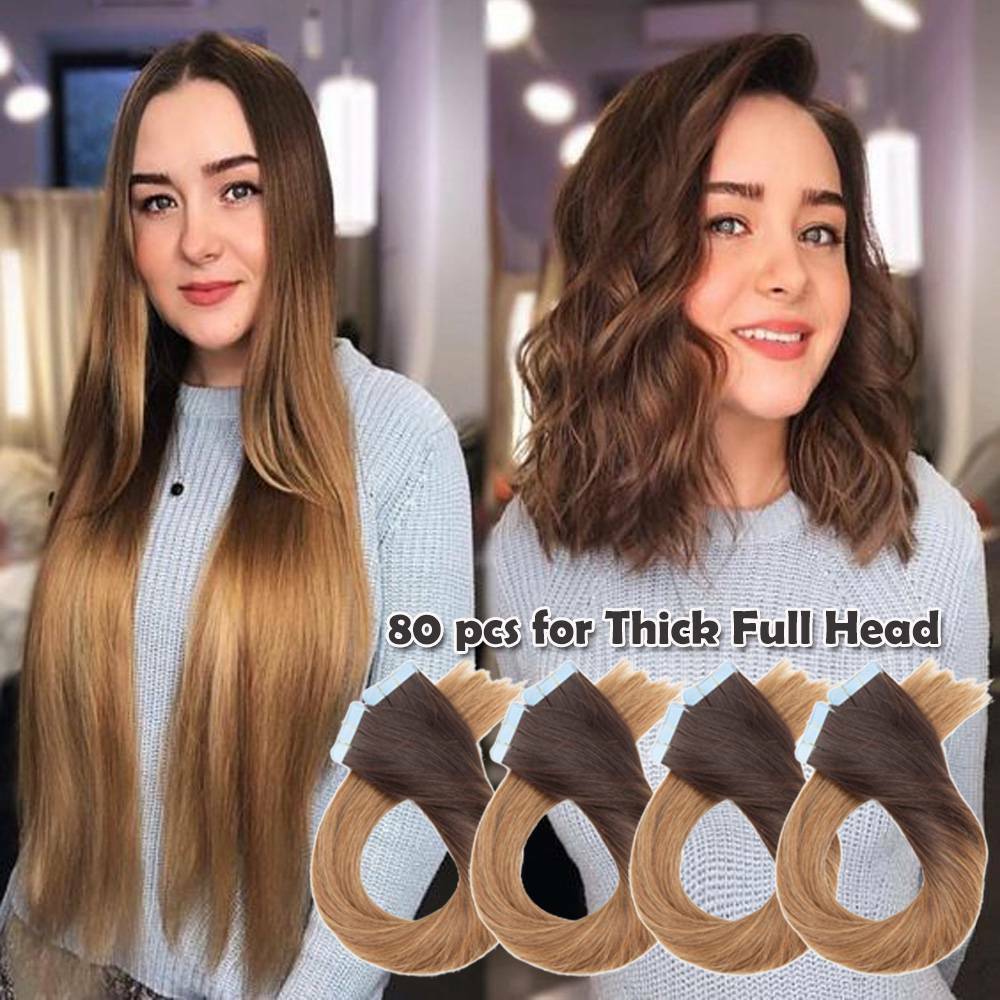 10-80pcs Skin Weft Tape in Double Side Invisible Seamless Human Hair Extensions
