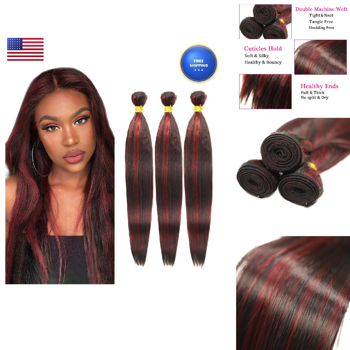 Peenoll Burgundy Body Wave Human Hair Bundles14 16 18 Inch P1B/99J Human Hair